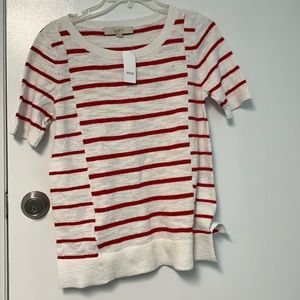 LOFT shirt small red stripes on white knit type material